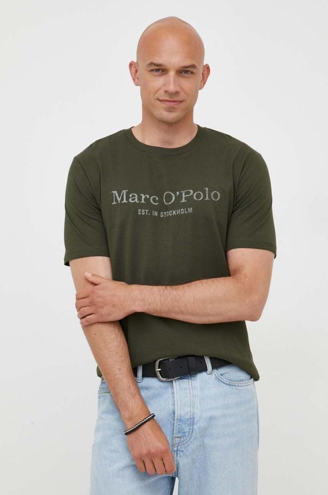 Бавовняна футболка Marc O'Polo колір зелений з принтом (3349299)