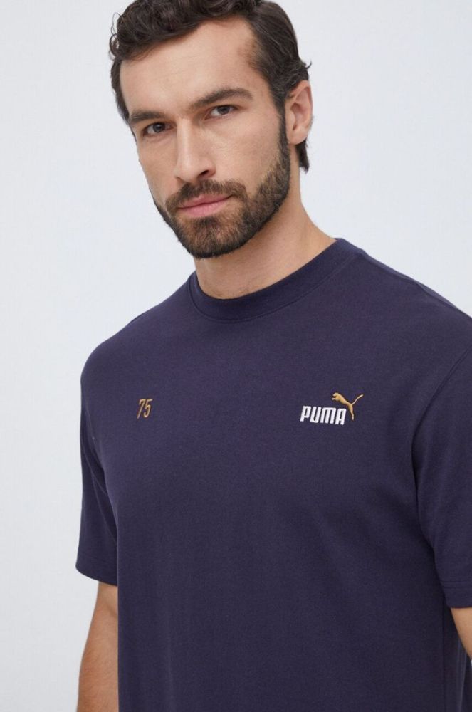 Бавовняна футболка Puma чоловічий колір синій з принтом фото 4