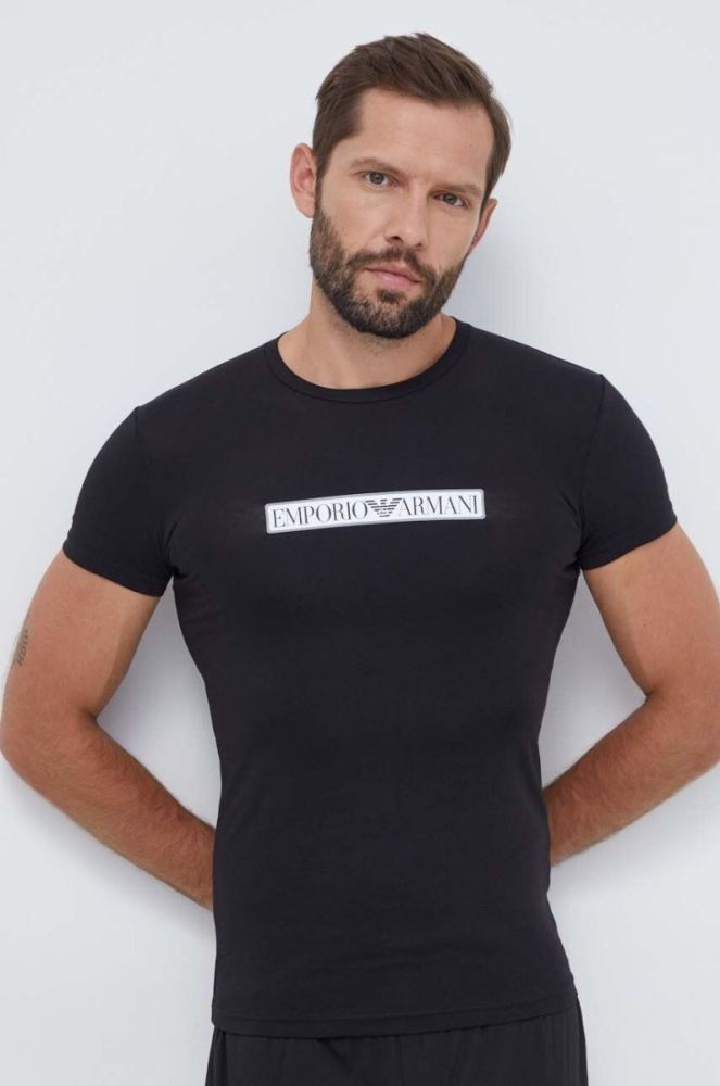Футболка лаунж Emporio Armani Underwear колір чорний з принтом фото 2