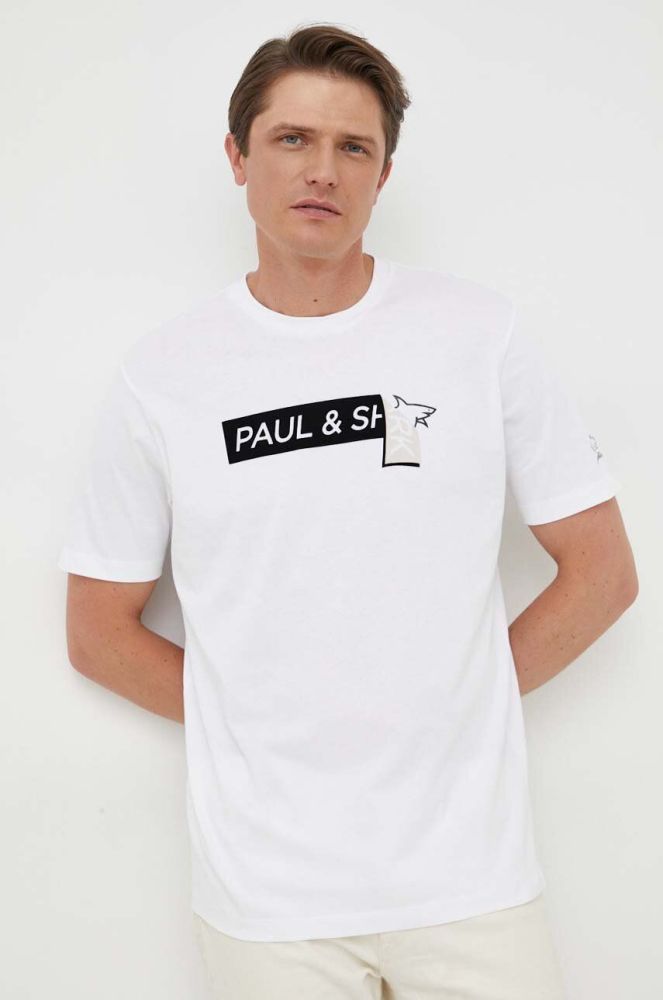 Бавовняна футболка Paul&Shark колір білий з аплікацією (3370652)