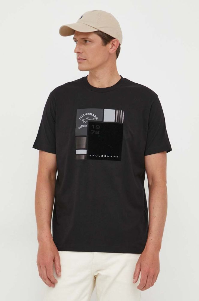 Бавовняна футболка Paul&Shark колір чорний з принтом (3370660)