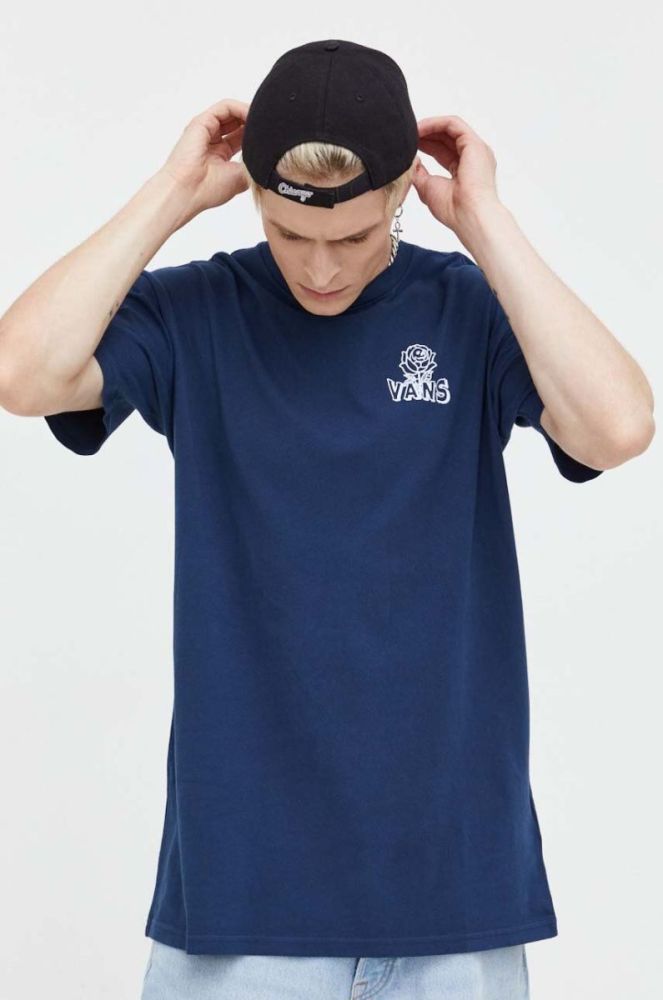 Бавовняна футболка Vans колір синій з принтом (3508698) фото 3