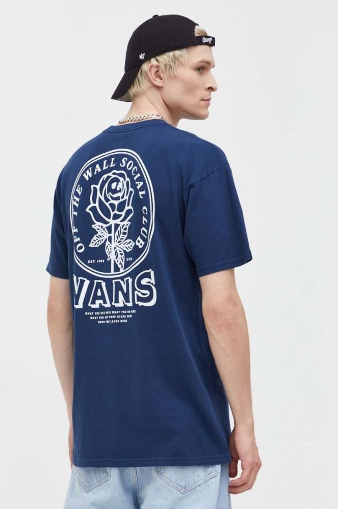 Бавовняна футболка Vans колір синій з принтом (3508698) фото 4