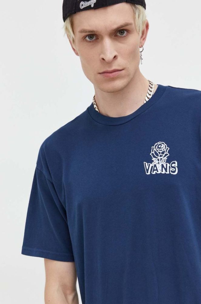 Бавовняна футболка Vans колір синій з принтом (3508698) фото 5