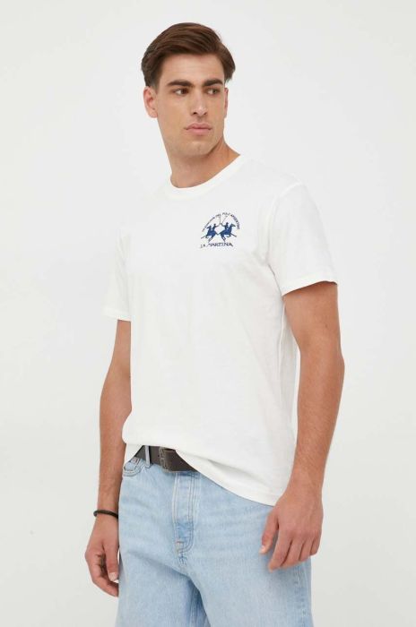 Бавовняна футболка La Martina колір бежевий з аплікацією (3426607)