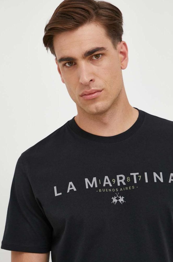 Бавовняна футболка La Martina колір чорний з принтом (3426635)