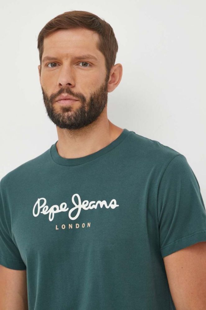 Бавовняна футболка Pepe Jeans колір зелений з принтом (3520737) фото 2