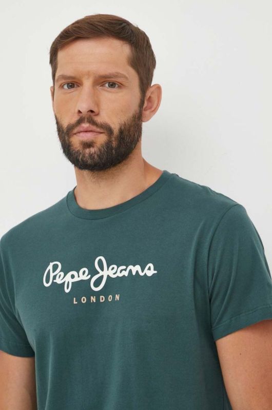 Бавовняна футболка Pepe Jeans колір зелений з принтом (3520737) фото 2