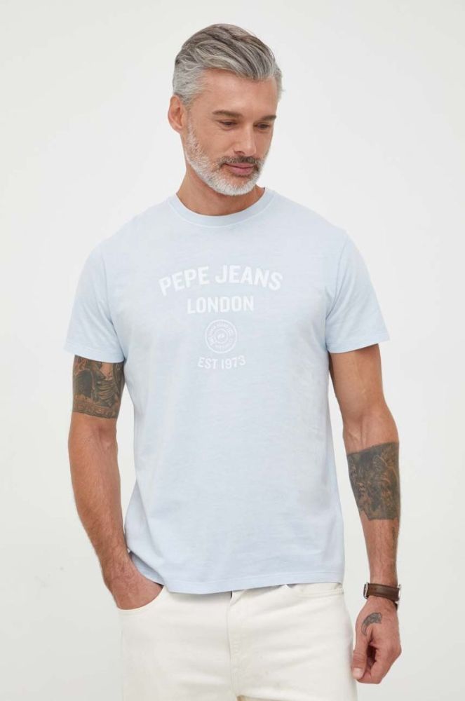 Бавовняна футболка Pepe Jeans з принтом колір блакитний фото 4