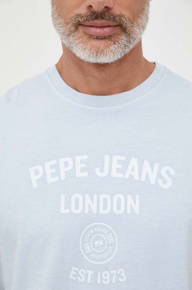 Бавовняна футболка Pepe Jeans з принтом колір блакитний фото 5