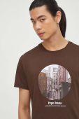 Бавовняна футболка Pepe Jeans колір коричневий з принтом