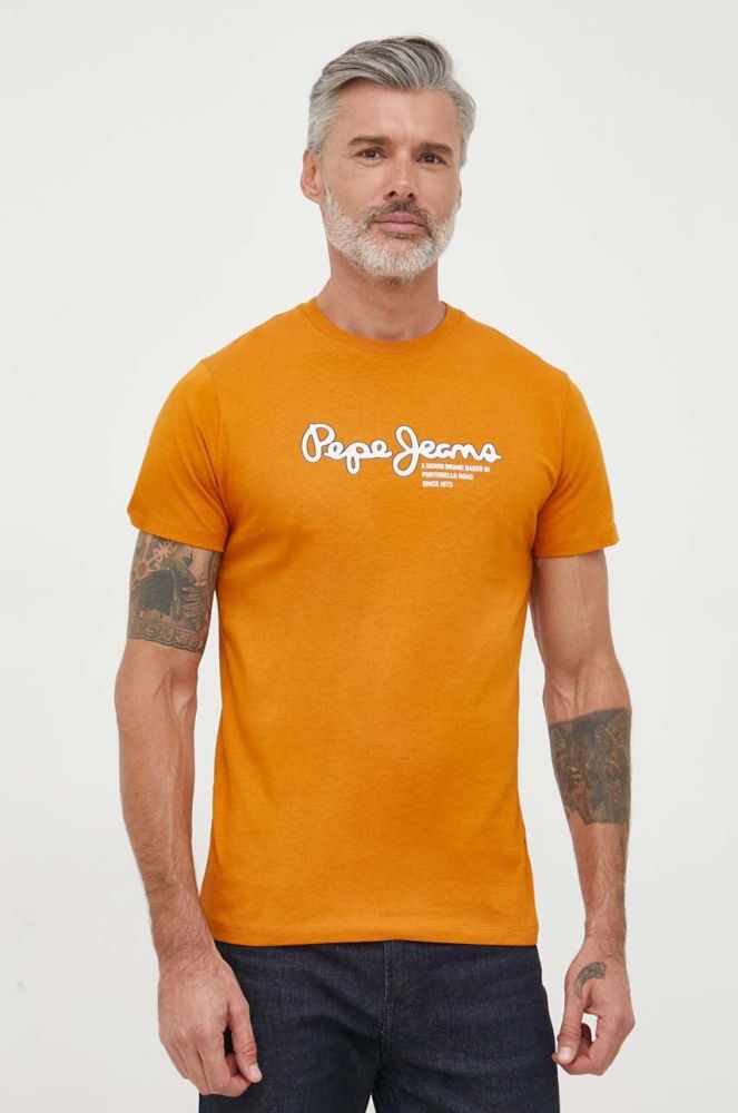 Бавовняна футболка Pepe Jeans Wido колір помаранчевий з принтом