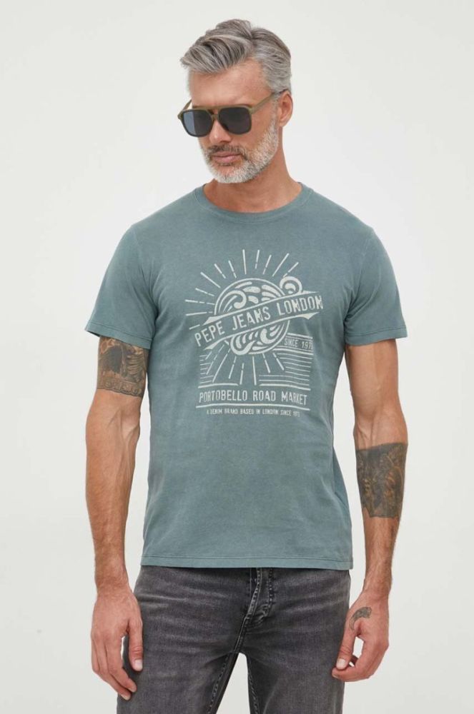 Бавовняна футболка Pepe Jeans Dorian Tee колір зелений з принтом фото 4
