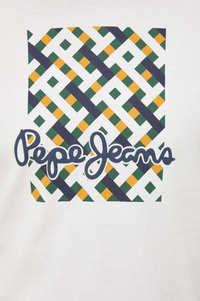 Бавовняна футболка Pepe Jeans WARREN колір бежевий з принтом фото 5