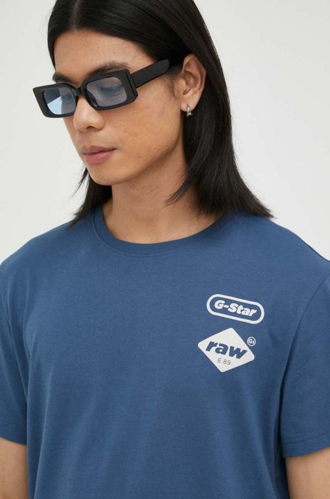 Бавовняна футболка G-Star Raw колір синій з принтом (3439813) фото 4