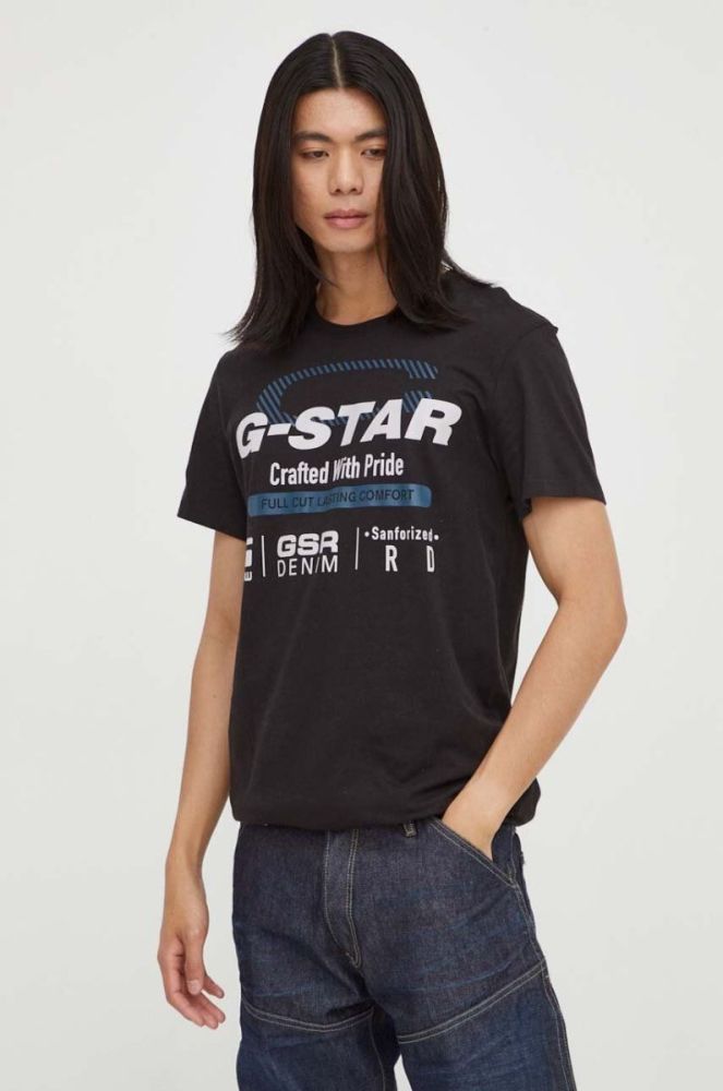 Бавовняна футболка G-Star Raw колір чорний з принтом (3583427) фото 4