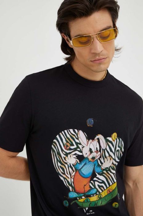 Бавовняна футболка PS Paul Smith колір чорний з принтом (3468203)