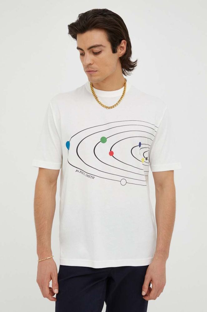 Бавовняна футболка PS Paul Smith колір бежевий з принтом (3475281)