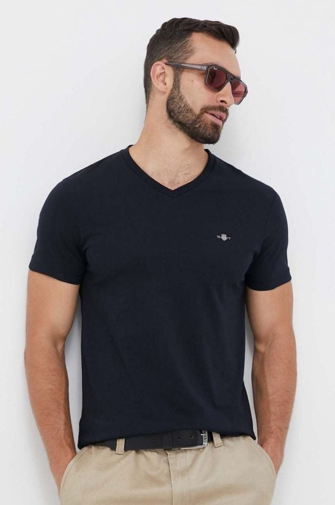 Бавовняна футболка Gant колір чорний однотонний (3343077)