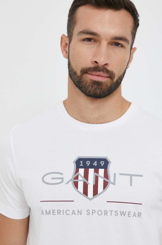 Бавовняна футболка Gant колір білий з принтом (3343102)