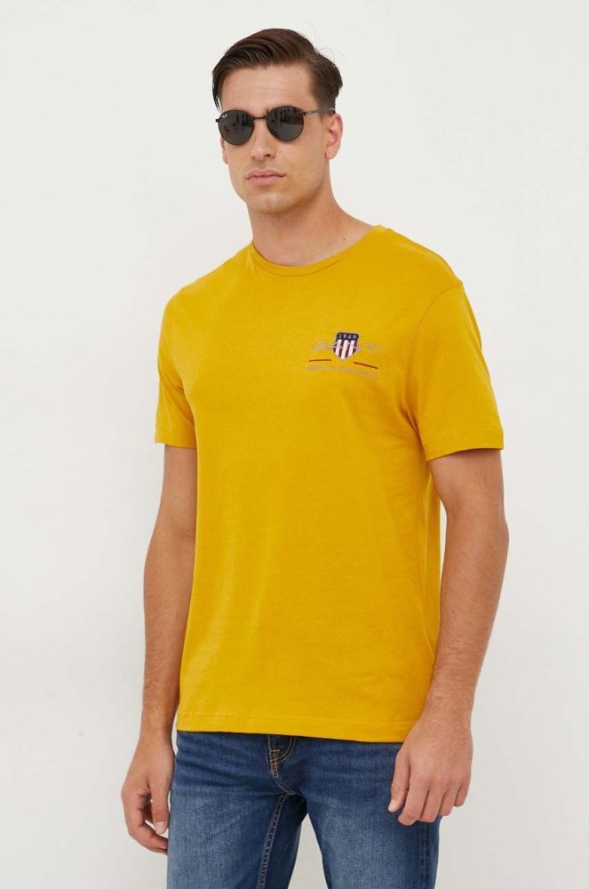 Бавовняна футболка Gant колір жовтий з аплікацією