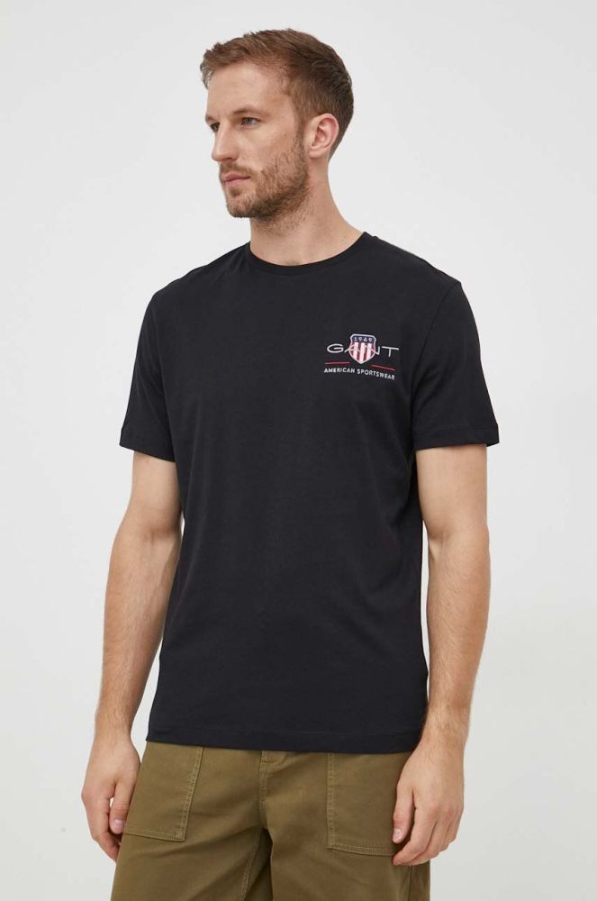 Бавовняна футболка Gant колір чорний з аплікацією (3543653)