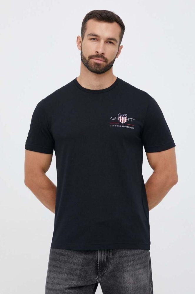 Бавовняна футболка Gant колір чорний з аплікацією (3343120)