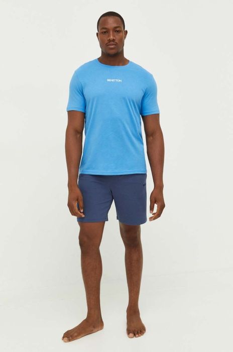 Бавовняна футболка United Colors of Benetton з принтом колір блакитний (3422418)
