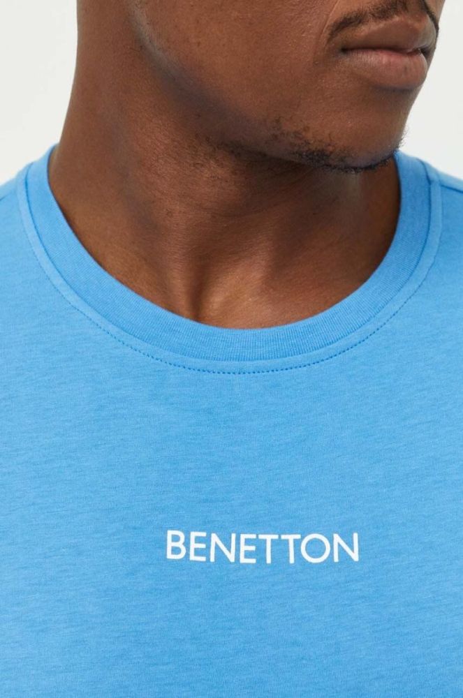 Бавовняна футболка United Colors of Benetton з принтом колір блакитний (3422418) фото 5