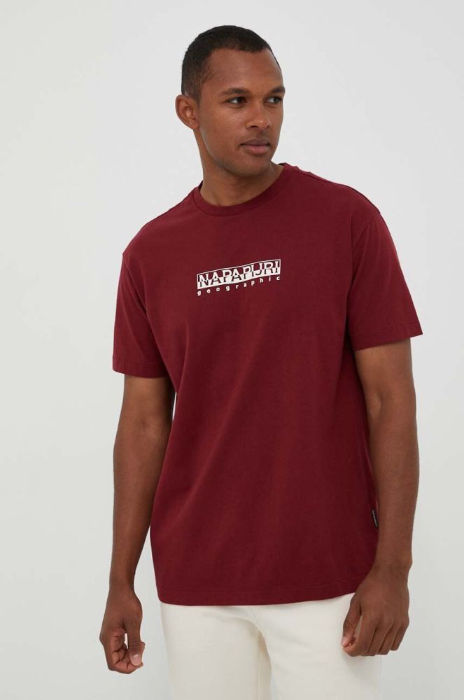 Бавовняна футболка Napapijri колір бордовий з принтом (3389005)