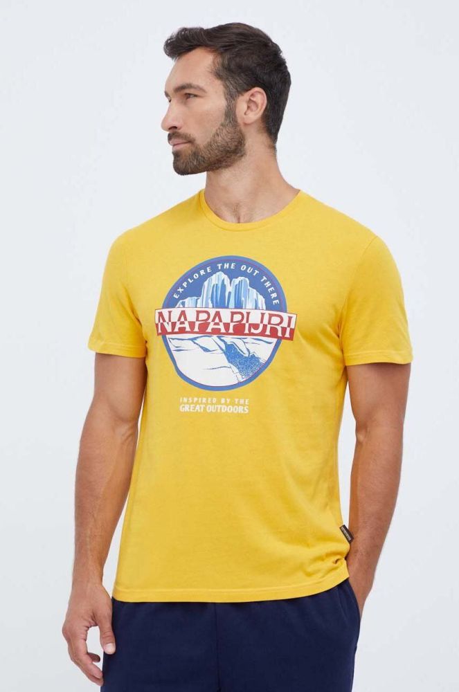 Бавовняна футболка Napapijri колір жовтий з принтом