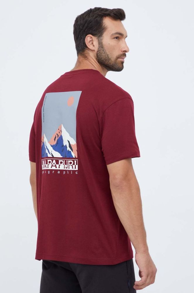 Бавовняна футболка Napapijri колір бордовий з принтом (3468212)