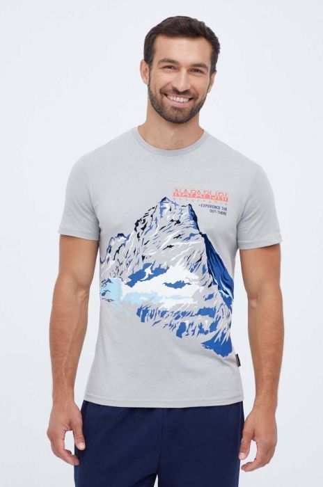 Бавовняна футболка Napapijri колір сірий з принтом (3468218)