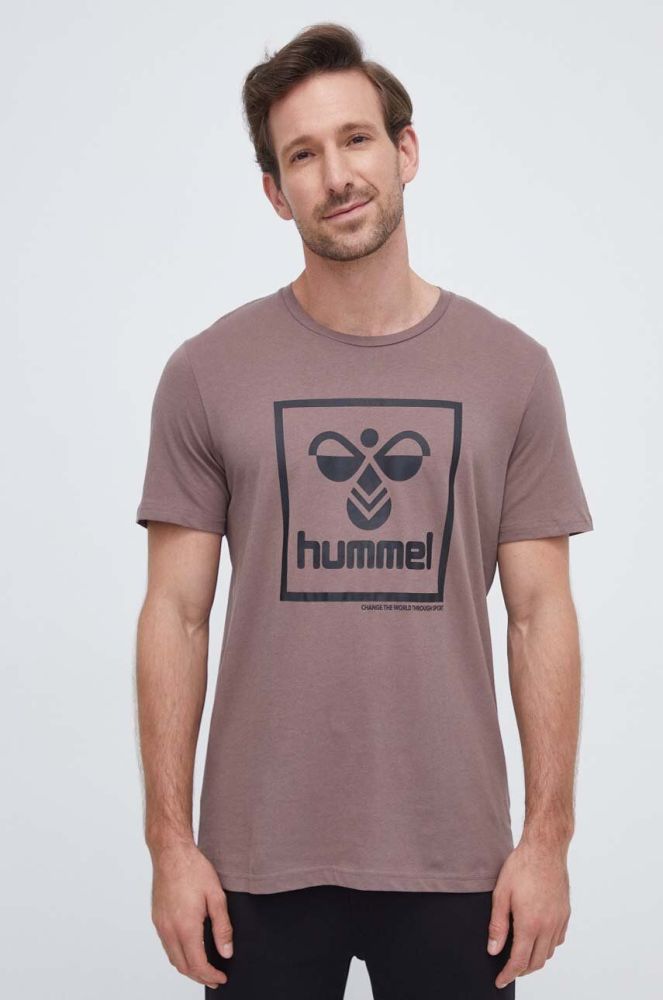 Бавовняна футболка Hummel колір коричневий з принтом