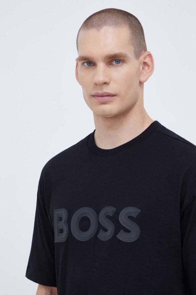 Бавовняна футболка Boss Green BOSS GREEN колір чорний з аплікацією (3484178) фото 4