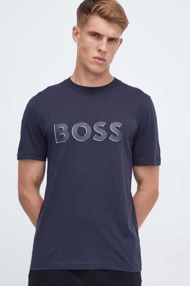 Бавовняна футболка Boss Green BOSS GREEN з принтом колір блакитний