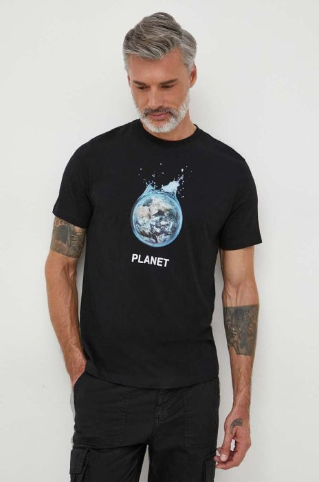 Бавовняна футболка United Colors of Benetton чоловічий колір чорний з принтом (3619469)