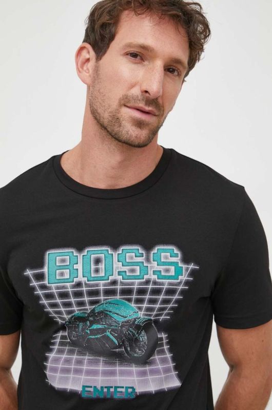 Бавовняна футболка Boss Orange BOSS ORANGE колір чорний з принтом (3488033)