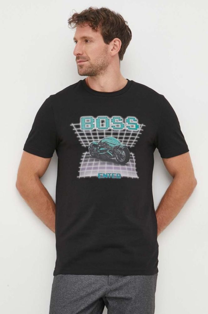 Бавовняна футболка Boss Orange BOSS ORANGE колір чорний з принтом (3488033) фото 4