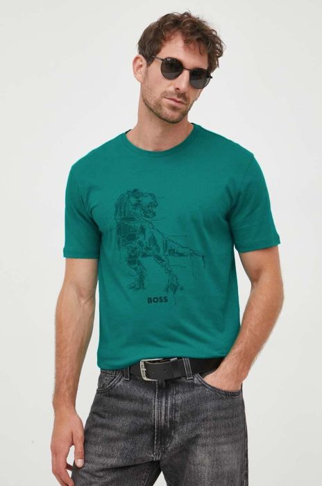 Бавовняна футболка Boss Orange BOSS ORANGE колір зелений з принтом (3484403)