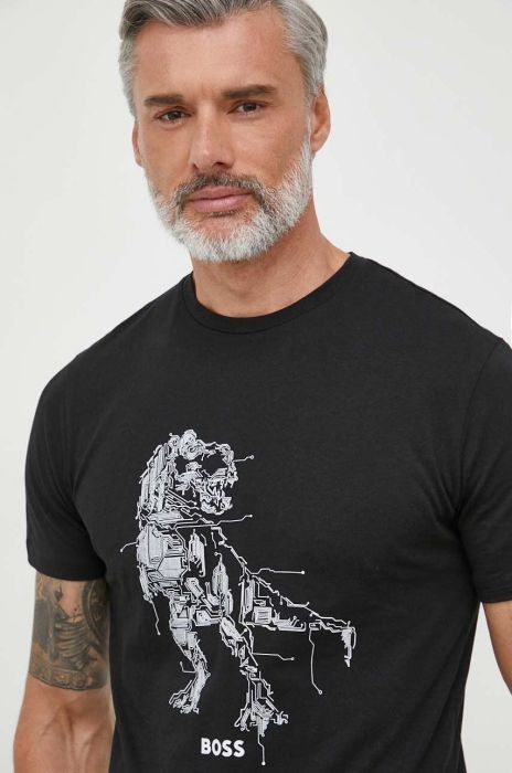 Бавовняна футболка Boss Orange BOSS ORANGE колір чорний з принтом (3483879)