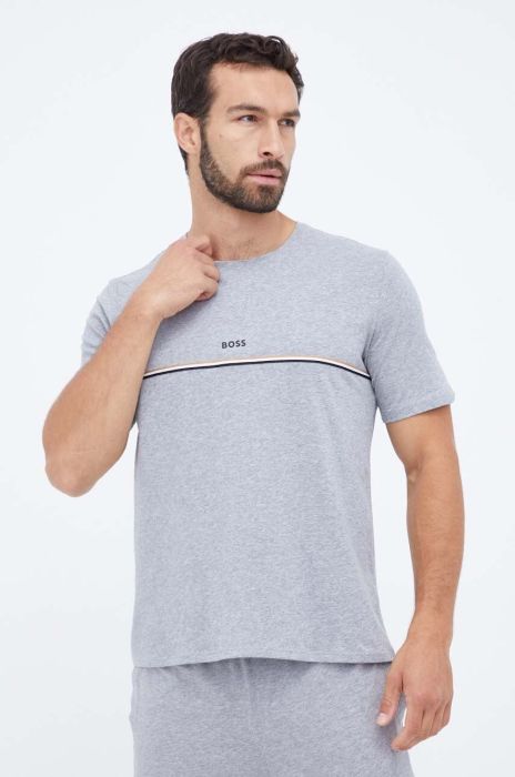 Футболка лаунж BOSS колір сірий з принтом