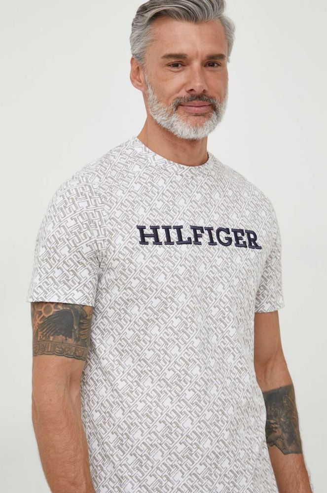 Бавовняна футболка Tommy Hilfiger чоловічий колір білий візерунок