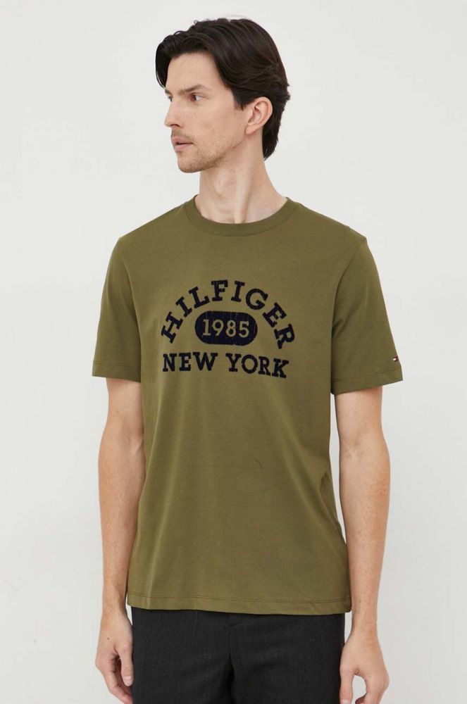 Бавовняна футболка Tommy Hilfiger колір зелений з аплікацією (3435351)