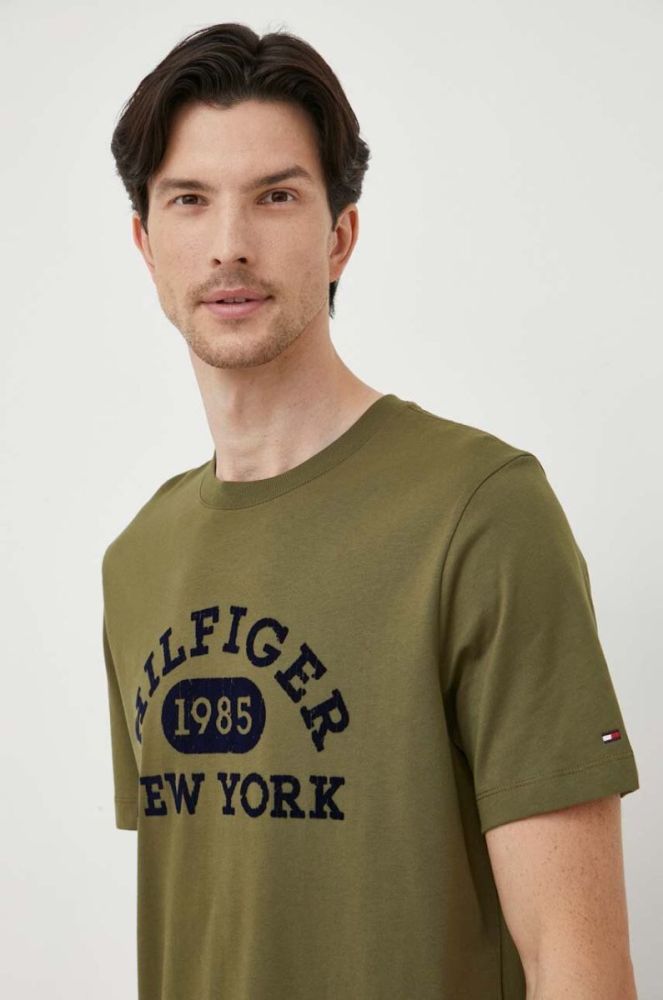 Бавовняна футболка Tommy Hilfiger колір зелений з аплікацією (3435351) фото 4
