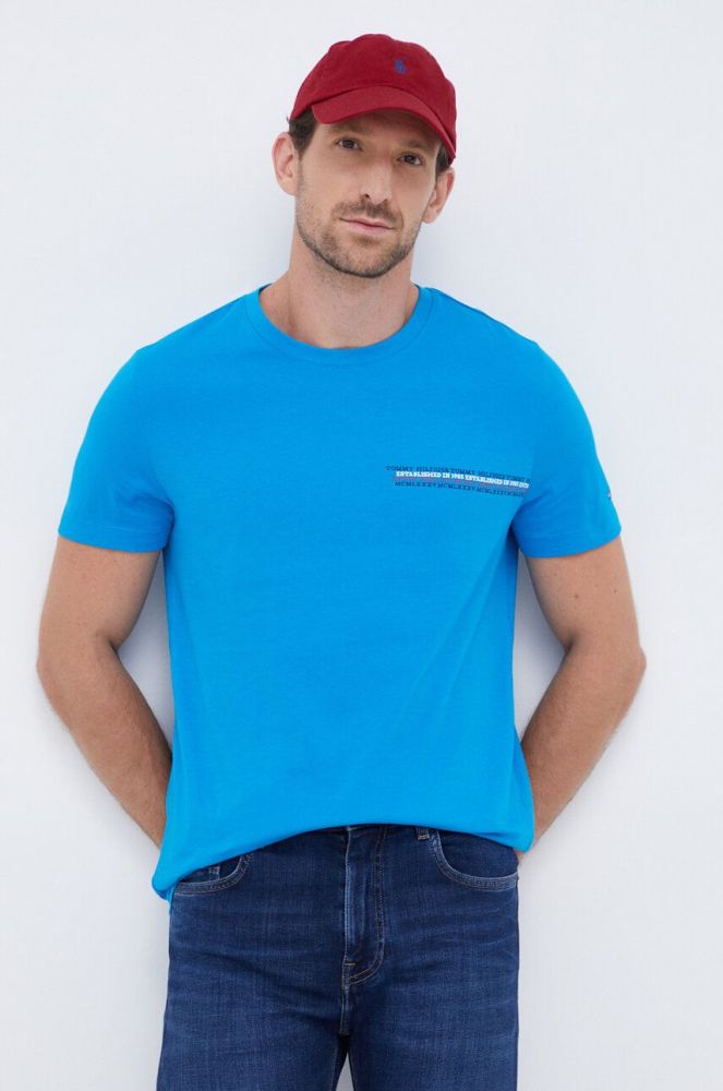 Бавовняна футболка Tommy Hilfiger з принтом колір блакитний (3520768)