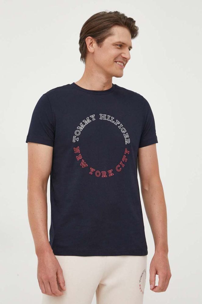 Бавовняна футболка Tommy Hilfiger колір синій з принтом (3494075)