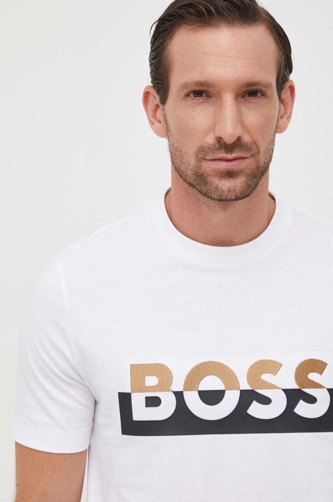 Бавовняна футболка BOSS колір білий з принтом (3483173)