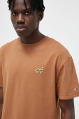 Бавовняна футболка Tommy Jeans колір коричневий з аплікацією