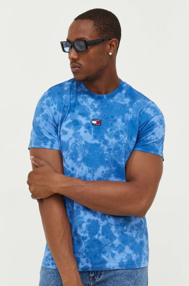 Бавовняна футболка Tommy Jeans візерунок колір блакитний (3422449) фото 4